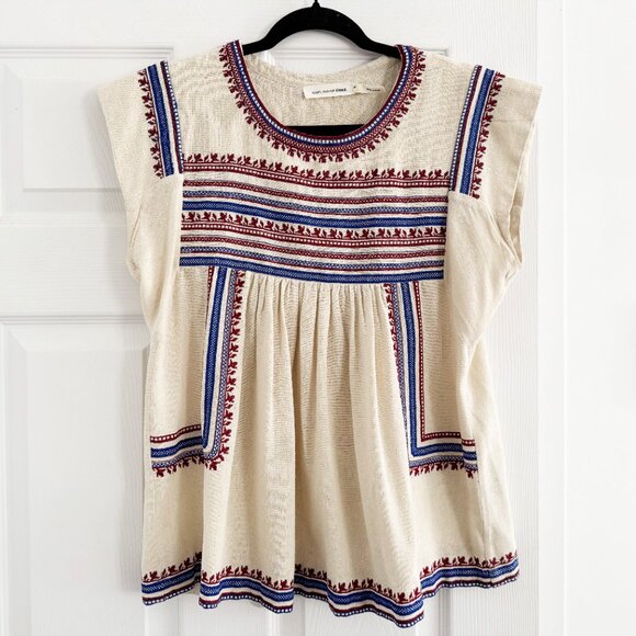 Isabel Marant Etoile "Dumas" Embroidered Raw Silk Top in Ivory, size 36 (size S) - Picture 2 of 7